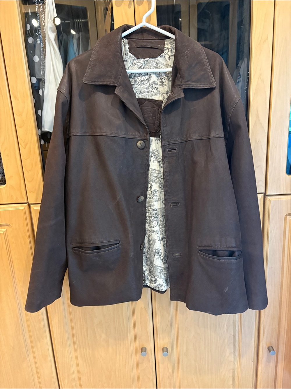 Men’s  Dark Brown Leather Button Jacket
